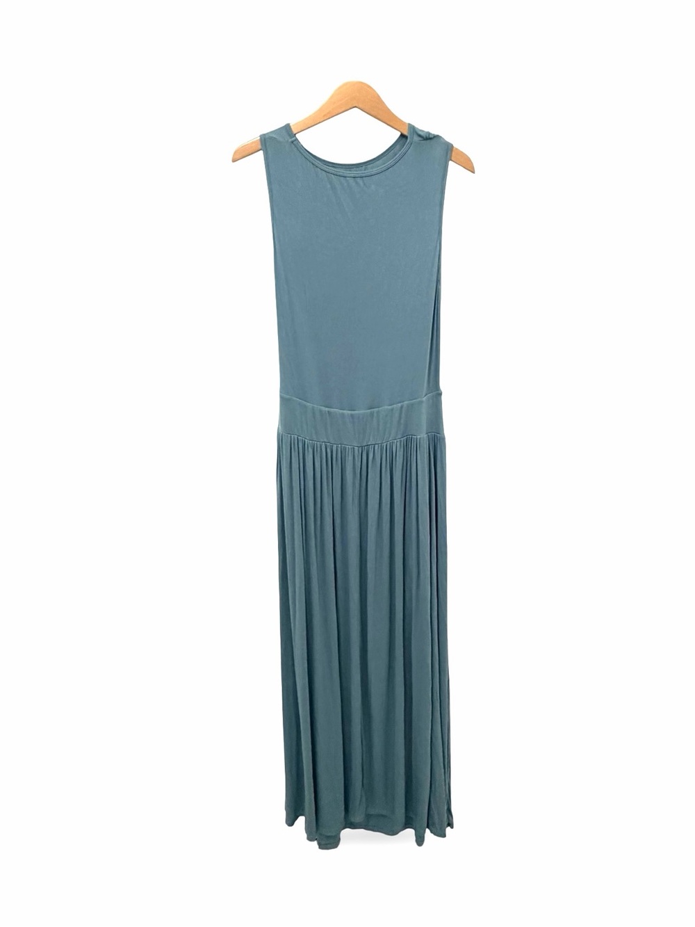 Halara Ribbed Boat Neck Asymmetric Strap Ruched Flowy Maxi Dress Blue XL - Picture 3 of 4